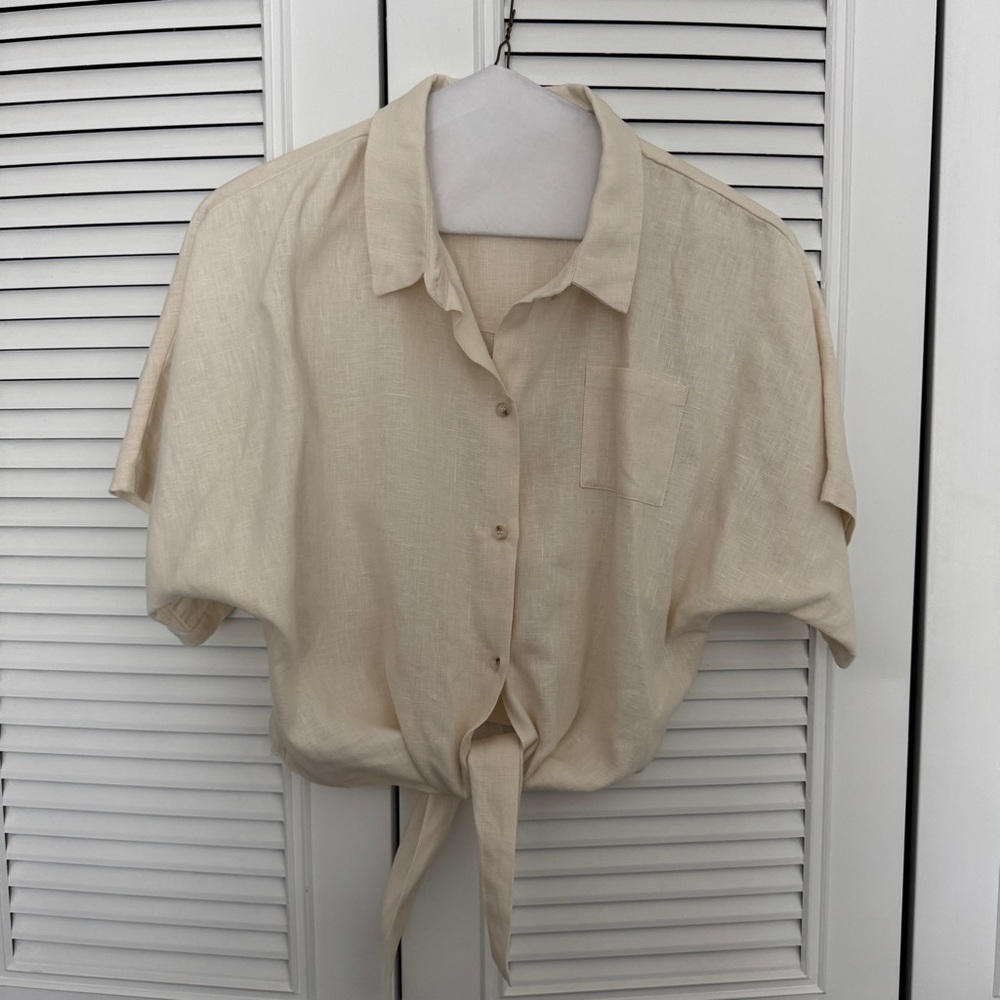 Hevron Alex Linen Tie Crop Shirt
